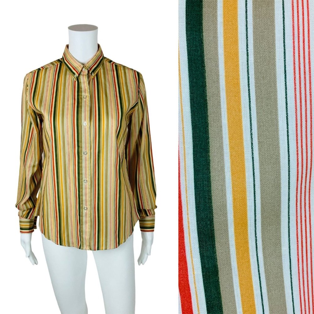 Vintage 60s Multi Colored Top Striped Button Down JCPenney Blouse B 40"